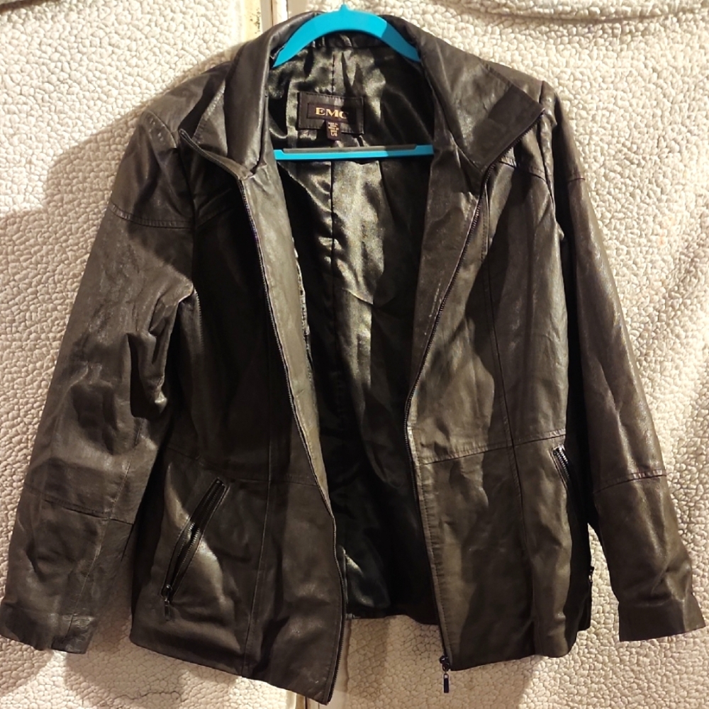 EMC Women's Dark Gray Leather Jacket